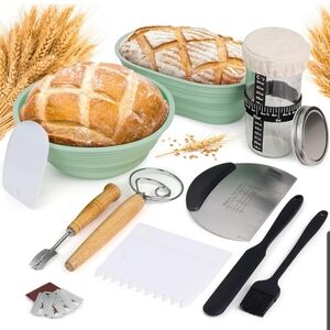 Bread Baking Set with Green Bowls